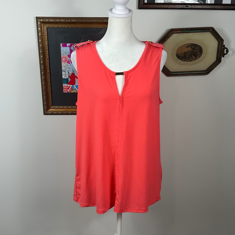 Mi Lieux Coral Sleeveless Top with Keyhole Cut Out - SIZE M Summer Colorful